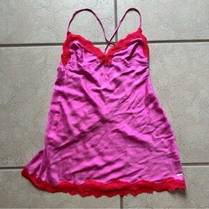 SKIMS Lace Trimmed Silk Slip Dress Neon Pink  Size Small